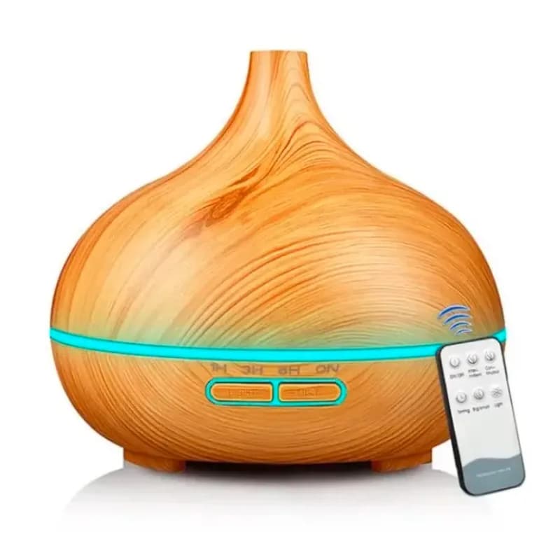 Diffuseur d’Huiles Essentielles pour Humidificateur à Ultrasons – 500ml avec Télécommande, Humidificateur Électrique en Bois