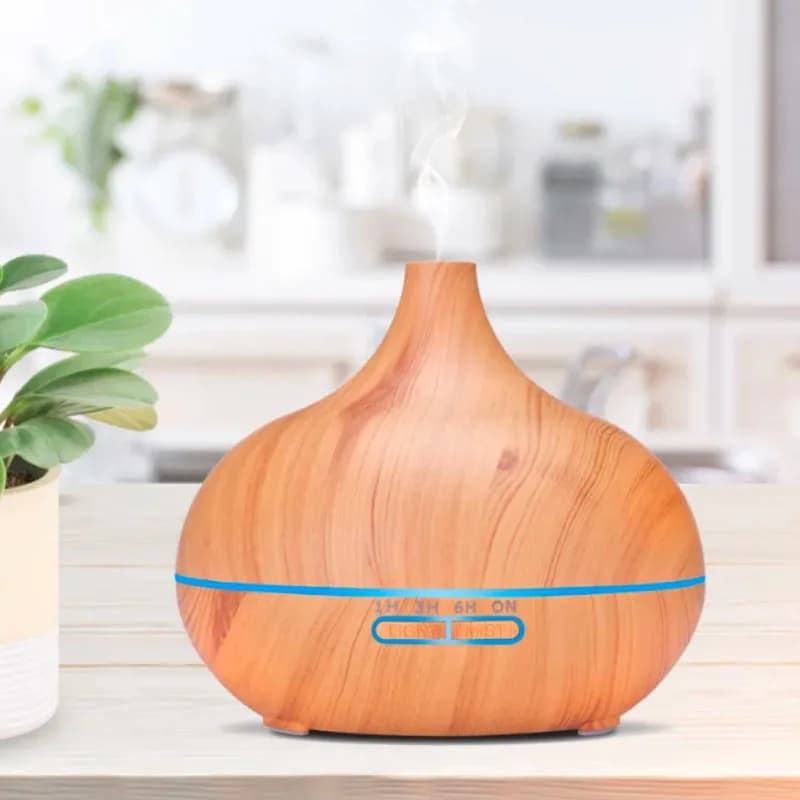 Diffuseur d’Huiles Essentielles pour Humidificateur à Ultrasons – 500ml avec Télécommande, Humidificateur Électrique en Bois