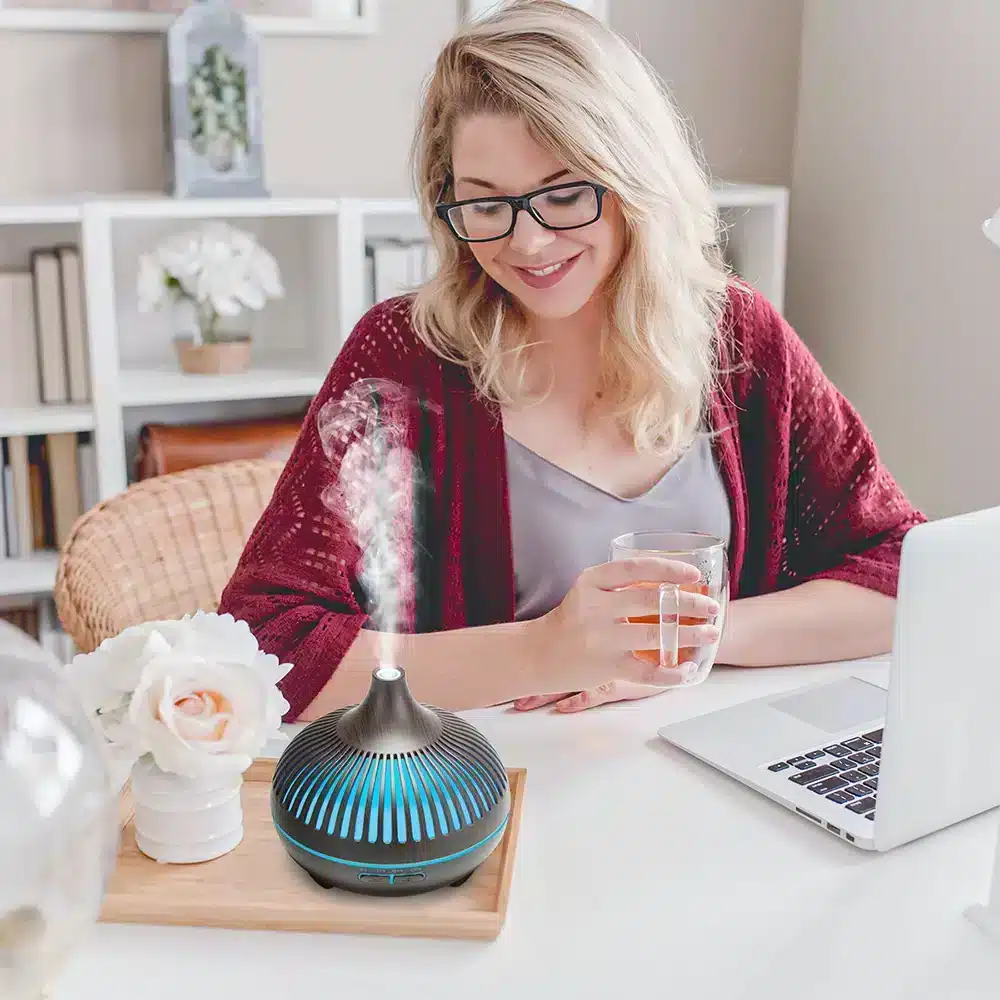 Diffuseur d’Huiles Essentielles pour Humidificateur à Ultrasons – 500ml avec Télécommande, Humidificateur Électrique en Bois 6 Humidificateur ultrasonique en bois 500ml - 02